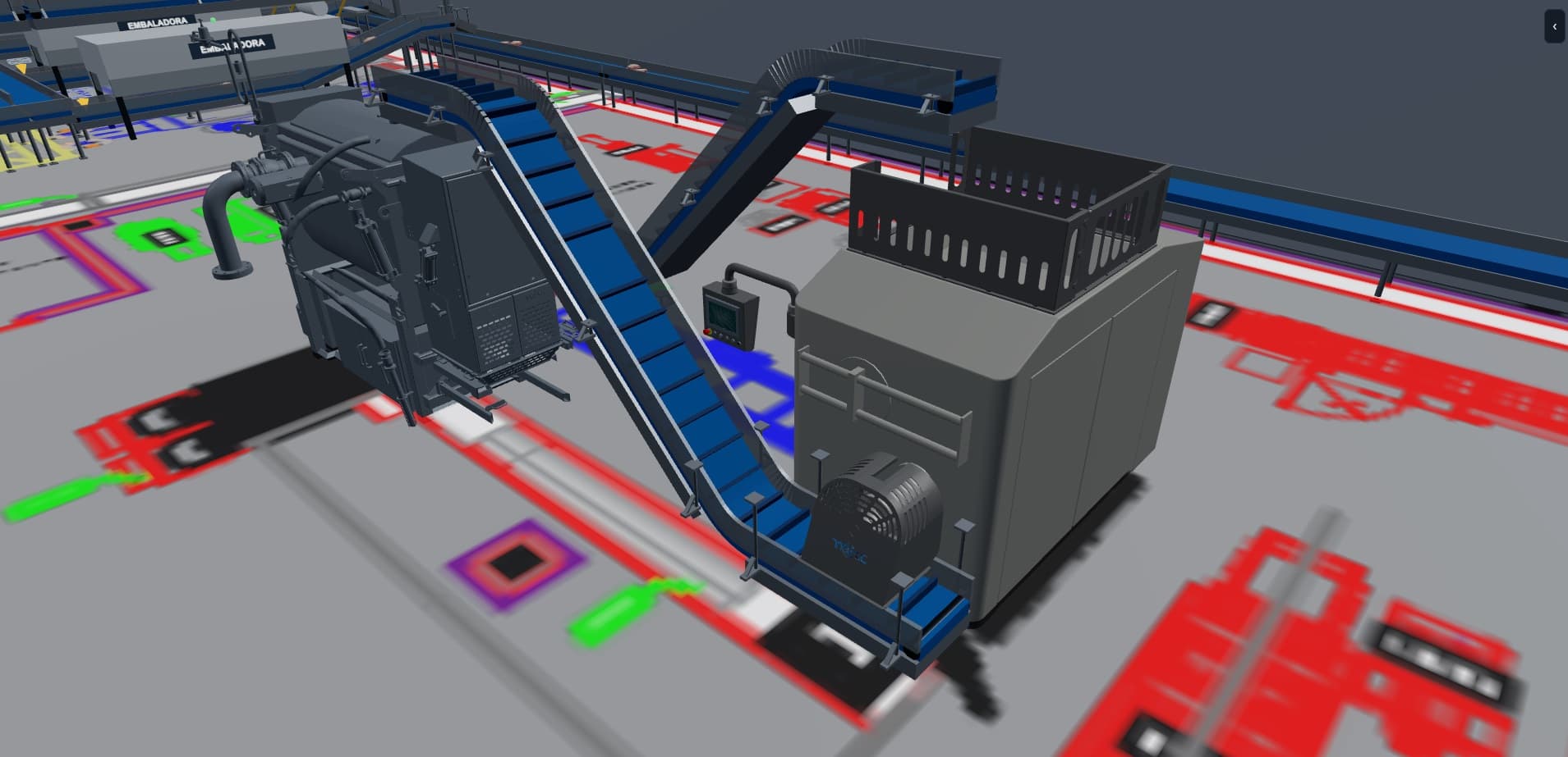 Estação de embalagem em detalhe, pronta para apresentação, no Horizon SIM